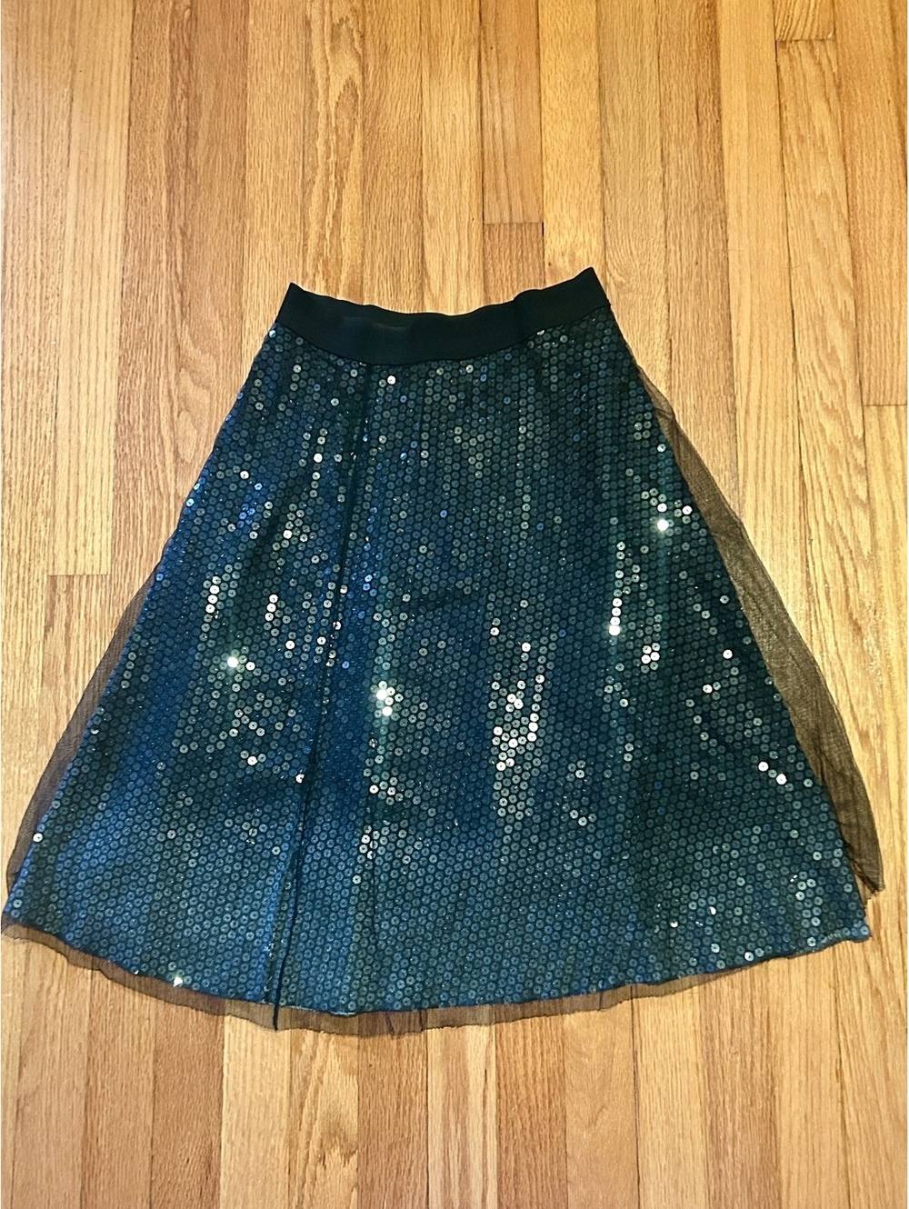 Rozae Nichols Designer Black Sequin A-Line Midi Skirt Petite - Picture 2 of 6
